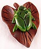 BP275 green bakelite bug on wood leaf dress clip